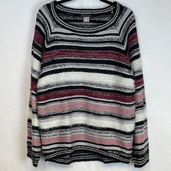 VENUS Sweater Women's Medium Multicolor Oversized Striped Long Sleeve Pullover - Picture 2 of 14